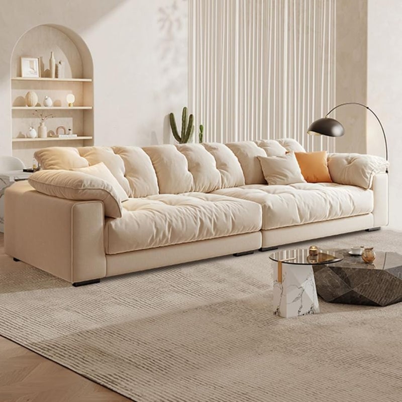 Comfynest Minimalist Sofa Couch – Cream Upholstered Tufted Back Sofa with Pillow Top Arms & Concealed Support - Image 3